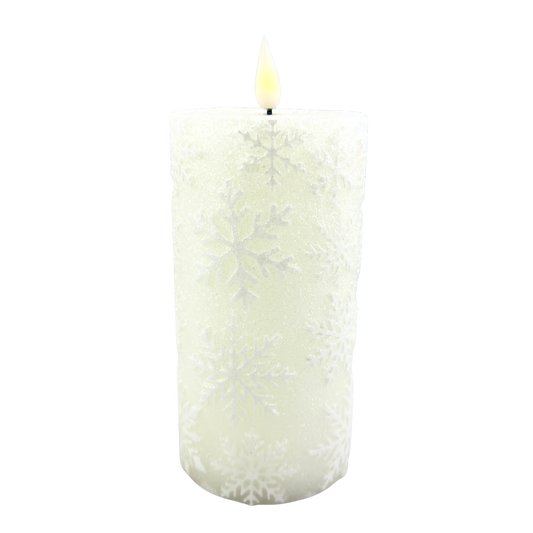 White Snowflake LED Timer Pillar - Large