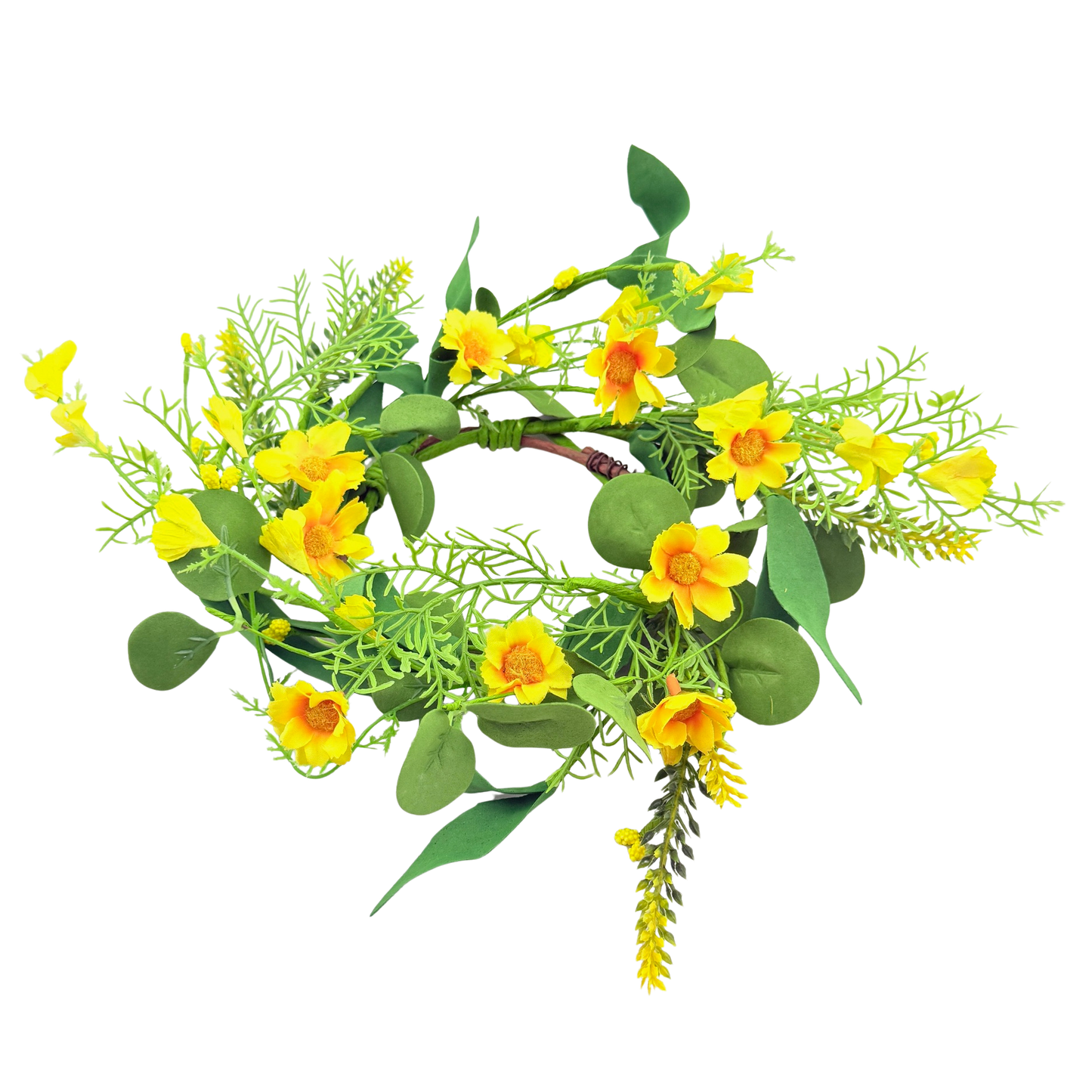 Yellow Wild Daylily with Leaves Candle Ring