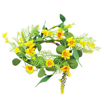 Yellow Wild Daylily with Leaves Candle Ring