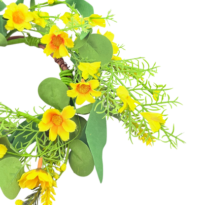 Yellow Wild Daylily with Leaves Candle Ring