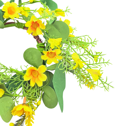 Yellow Wild Daylily with Leaves Candle Ring